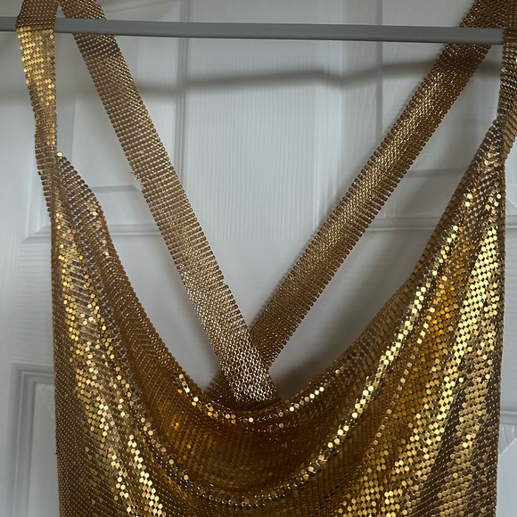 Gold Asymmetrical Slit Cocktail Dress - Picture 5 of 7